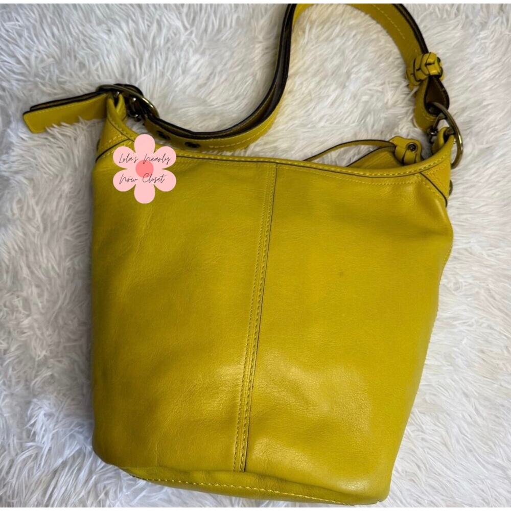 y2k COACH 2007 Bleecker 11422 Yellow Duffle Bucket Shoulder Bag Crossbodyble - Picture 3 of 12